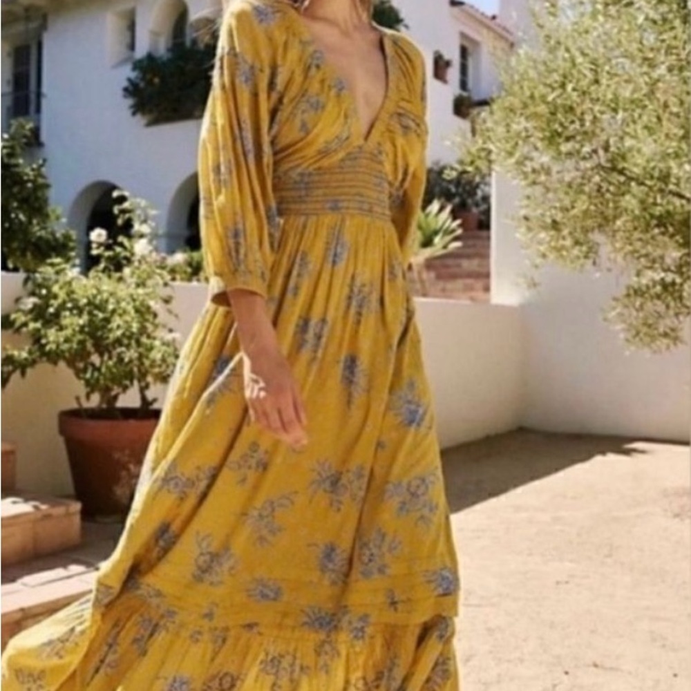NWT FREE PEOPLE Golden Hour Maxi Dress in Egyptian Palm Combo Size SMALL EUC